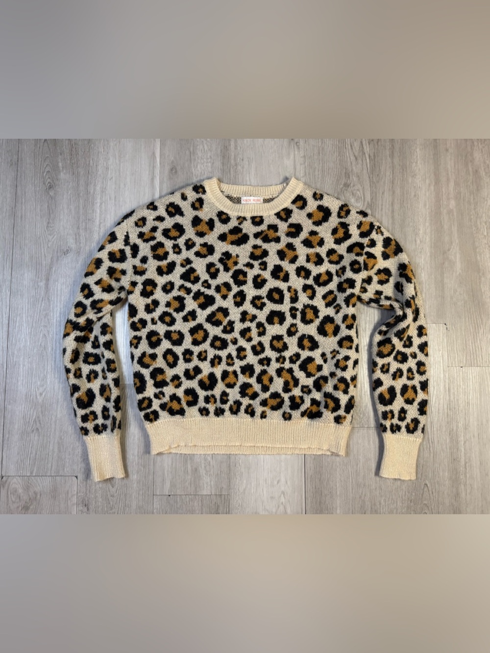 Knox Rose Women’s Leopard Print Knit Sweater XS Beige Brown Black Long Sleeve
